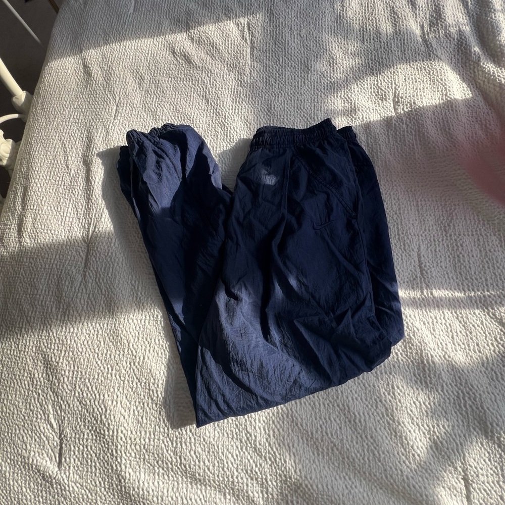 Vintage Women’s Nike Navy Nylon Blue Track Pants with Zipper Legs
